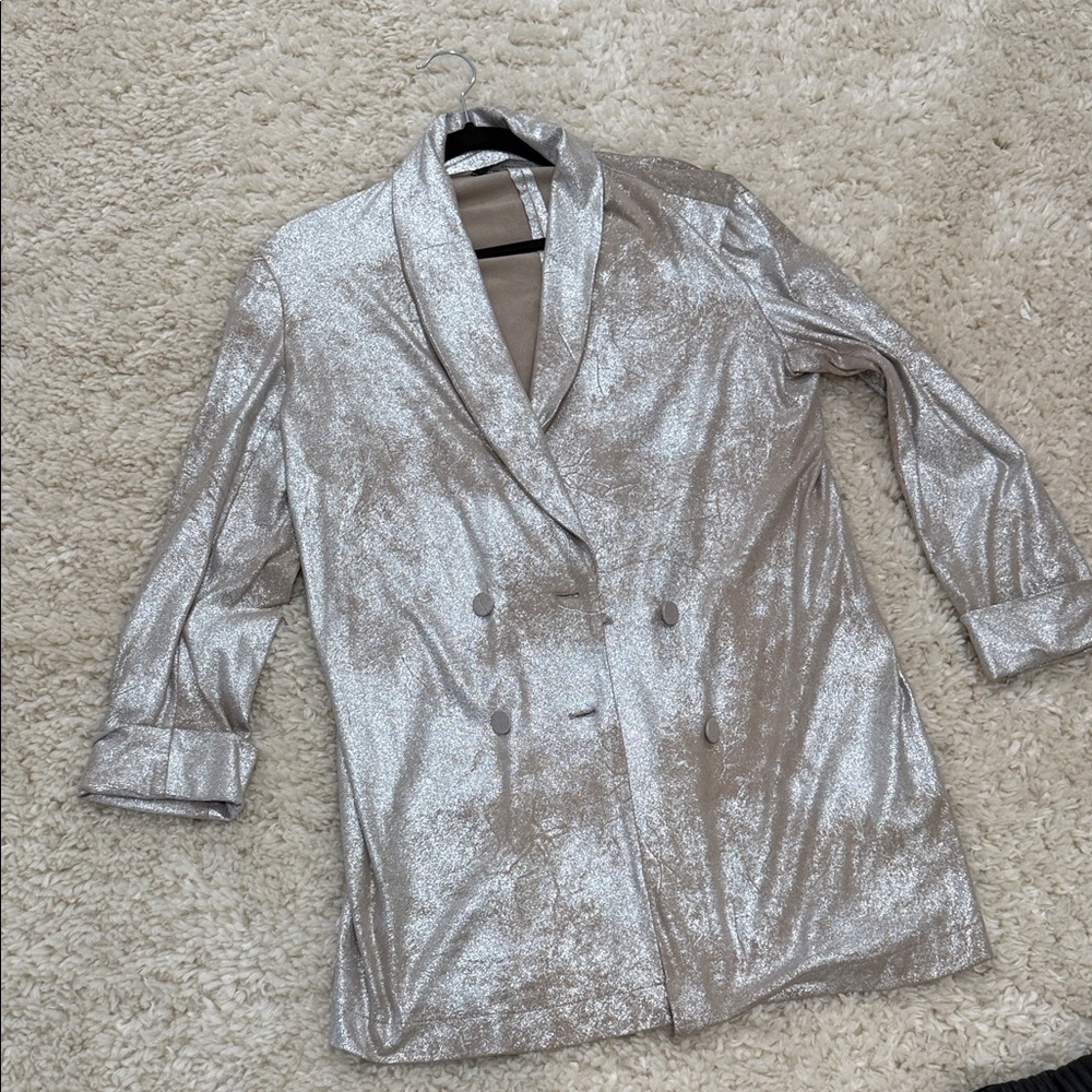 Zara Shimmering Silver Blazer